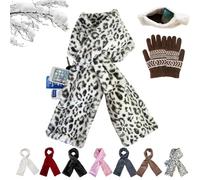 LLELEMAMO Faux Fur Scarf with Hidden Zipper Pocket for Cell Phone and Valuables, Soft Cozy Warm Cross-Shaped Stabilize Windproof (D1)