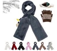 LLELEMAMO Faux Fur Scarf with Hidden Zipper Pocket for Cell Phone and Valuables, Soft Cozy Warm Cross-Shaped Stabilize Windproof (G1)