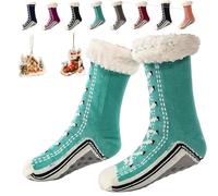 LLELEMAMO Inherentinct Ultra-Thick Cashmere Slipper Home Socks, Non Slip Christmas Cashmere Slipper Socks for Women Men (Lake Blue)