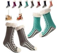 LLELEMAMO Inherentinct Ultra-Thick Cashmere Slipper Home Socks, Non Slip Christmas Cashmere Slipper Socks for Women Men (Mix-C)