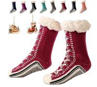 LLELEMAMO Inherentinct Ultra-Thick Cashmere Slipper Home Socks, Non Slip Christmas Cashmere Slipper Socks for Women Men (Claret)