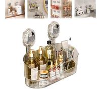 LLELEMAMO No-Drill Bathroom Suction Storage Box, Suction Cup Shower Caddy, Powerful Suction Cup Storage Rack, Strong Load-Bearing Suction Cup Shelf for Bathroom Kitchen Organizers and Storage (White)