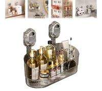 LLELEMAMO No-Drill Bathroom Suction Storage Box, Suction Cup Shower Caddy, Powerful Suction Cup Storage Rack, Strong Load-Bearing Suction Cup Shelf for Bathroom Kitchen Organizers and Storage (Gray)