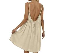 LLELEMAMO Vestito Donna con Schiena Scoperta, Abito Estivo con Spalline Sottili e Fiocco per Vacanze al Mare