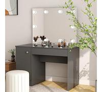 LLEZKBR Armadietti e contenitori-Vanity - Tavolo da trucco per camera da letto, con luci LED, 110 x 55 x 145 cm, in MDF grigio