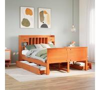 LLEZKBR Letti & Accessori-Letti & Telai-Libreria Letto Senza Materasso Cera Marrone 140x190 cm Legno massello di pino