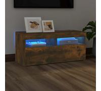 LLEZKBR Mobiletto TV con luci LED, in rovere fumé, 90 x 35 x 40 cm