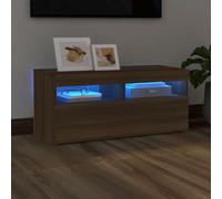 LLEZKBR Mobiletto TV con luci LED, in rovere marrone, 90 x 35 x 40 cm