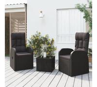 LLEZKBR Set di mobili da esterno per esterni, 3 pezzi, in rattan sintetico nero e acciaio