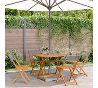 LLEZKBR Set di mobili da esterno per esterni, 5 pezzi, in rattan sintetico grigio e legno massiccio