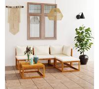 LLEZKBR Set di mobili da esterno per esterni, set da 5 pezzi con cuscini in legno massello di acacia (solo Regno Unito/IE/FI/NO)