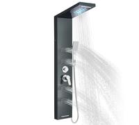 llffssdg Pannello doccia a LED in acciaio inossidabile Pannello doccia a parete Colonna doccia multifunzione con rubinetto 5 funzioni doccia Nero