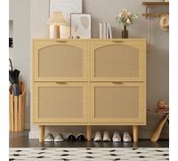 LLGWGL Scarpiera sottile e salvaspazio, in rattan, chiusa, 100 cm, manici in metallo con 4 ante ribaltabili, per corridoio, soggiorno, camera da letto (curva)