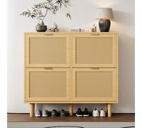 LLGWGL Scarpiera sottile e salvaspazio, in rattan, chiusa, 100 cm, manici in metallo con 4 ante ribaltabili per corridoio, soggiorno, camera da letto (rettangolare)