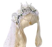 LLHCF Antilope gotica corno di pecora fascia fiore rosa gotico cerchietto per capelli decorazione pizzo Cosplay accessori per capelli copricapo
