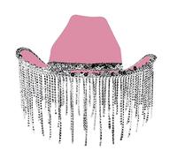 LLHCF Cappello da cowgirl per adulti cappello da cowboy con paillettes strass frangia adatta alla maggior parte delle donne per feste a tema nero bianco