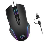 LLHCF Cavo retroilluminato Computer Jiggler 7200DPI USB C USB A 2 porte per PC Laptop Tablet Computer Retroilluminato a colori