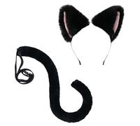 LLHCF Cerchietto per capelli a forma di orecchie di gatto con coda set prestazioni fascia per capelli gioco di ruolo copricapo per adolescenti donne