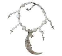 LLHCF Collana fatta a mano con cristallo luna, ciondolo a forma di stella in lega, collana girocollo per feste e balli, collane alla moda con ciondolo a forma di stella, collana delicata