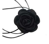 LLHCF Collana girocollo alla moda retrò nera in corda con camelia girocollo per donne ragazze gioielli ornamento fiore fascino, Misura unica, come descritto, come descritto