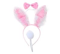 LLHCF Peluche a forma di orecchio fascia coda e papillon Halloween Cosplay accessori per adulti e bambini