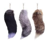 LLHCF Set di 3 portachiavi a forma di coda di volpe per Halloween, alla moda, in finta pelliccia, con ciondolo a forma di borsa, portachiavi con ciondolo oversize e morbidi accessori neutri, I, Taglia