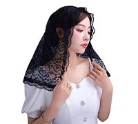LLHCF Spagnolo Pizzo Tradizionale Vintage Mantilla Velo Latino Mass Per Capo Coprire Sciarpa Per Cappella Cattolica 2 Col Pizzo Mantilla Velo Cattolico, Nero , Taglia unica