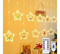 LLIBRNTY Tenda Luminosa Stella,120 Tenda Luci Natale Interno,Catena Luminosa Stella Natale,8 Modalità di Illuminazione, Alimentato tramite USB,Decorazione Natalizia Nozze,Contiene 10 mini grondaia