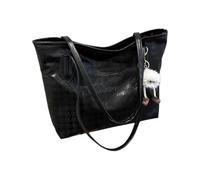 LLINthy Borsa a mano in PU alla moda per le donne dell'ufficio borsa a tracolla modello pied de poule tiene mano di lavoro spaziosa essenziale del computer portatile, Ciondolo nero, Taglia unica