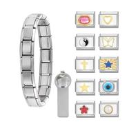 LLINthy Ciondolo multifunzionale in acciaio inox da 9 mm, in oro e argento, per donne, uomini, bambini, artigianato modulare, Misura unica, come descritto