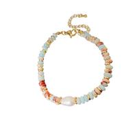 LLINthy Collana da donna alla moda con perline di pietra naturale fatte a mano ed eleganti ciondoli con perle, accessorio per abiti eleganti, Misura unica, come descritto