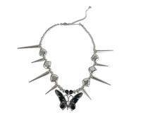 LLINthy Eye Catching Statement farfalla rivetto collana lunghezza regolabile catena clavicola fatta a mano per donne ragazze gioielli punk alla moda