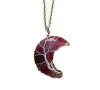 LLINthy Filo di rame avvolgere collana naturale albero vita collana gioielli moda regali per compleanno San Valentino luna pietre collana di cristalli per bambini uomini