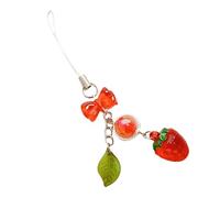 LLINthy Giovane cordino per telefono con foglia di fragola alla moda in acrilico con foglie di fragola accessorio decorativo da appendere per l'uso quotidiano