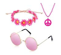 LLINthy Hippie Costume Set Hippie Segno Della Pace Collana E Corona Fascia Per Gli Anni '60 '70 Accessori Vestire