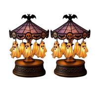 LLiuvccz Luci a giostra fantasma, pipistrelli e teschi, decorazione per Halloween, luce calda, ricaricabile, vintage, decorazione per feste di Halloween o regalo (2 pezzi)