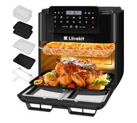 LLIVEKIT 15L Friggitrice ad Aria Calda 2 Camere, 12 in 1 Airfryer Dual Zone, con 8 Accessori, 90% di Olio in Meno, SYNC FINISH & DUAL COOK, Funzione di rotazione, 2600W, Friggitrice ad Aria Calda XXL