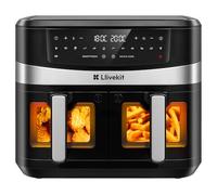 LLIVEKIT Friggitrice ad Aria 10 L con 2 Cestelli, Forno Elettrico con Funzioni 12-in-1 con Grill, Griglia e Spiedini, Smart Finish, Match Cook, Preriscaldamento e Disidratazione, 2800 W