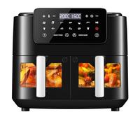 LLIVEKIT Friggitrice ad Aria a 2 Cestelli, Air Fryer da 9L, Friggitrice senza Olio con Display LED, Finestre Visibili, 10 Funzioni, Cottura e Finitura Sincronizzate, da 50-200oC, 2400W, Nero