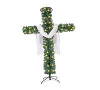 Lljsszr Albero di Natale Artificiale Croce Supporto Ornamento Natalizio Decorazione con Sciarpa Bianca Albero Luminoso PVC Base Stabile Adatto per Ufficio, 1.8 Milioni