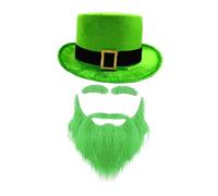 Lljsszr Cappello Costume Leprechaun Top Hat Barba Accessorio Velluto Ricco Adatto a Feste Patrizio Casa Regalo, Nero Verde