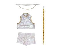Lljsszr Costume Scenico per Bambini con Top dal Collo Alto E Pantaloncini in Pelle Sintetica con Catene Riflettenti per Spettacoli di Danza E Scatti Fotografici Creativi per Giovani, 160