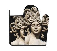 LLKGOT Bellissimo set di guanti da forno e presine con stampa Medusa per aprire il coperchio della pentola in cucina, forno a microonde, forno
