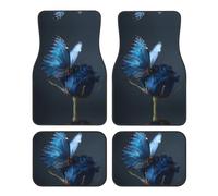 LLKGOT I tappetini per auto con motivo farfalla su una rosa blu con antiscivolo anteriore e posteriore sono adatti per auto, camion e SUV