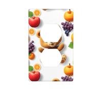 LLKGOT Piccolo orso che ama mangiare frutta Modello Doppio pannello a parete presa copertura di alimentazione domestica durevole per prese decorative e interruttori