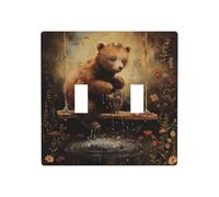 LLKGOT Piccolo orso che gioca nell'acqua immagine Copertura interruttore pannello murale decorativo adatto per aree residenziali e commerciali 4,5x4,5 pollici