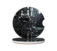 LLKGOT Rainy Night - Sottobicchieri per auto, motivo rosa nera, 2 assorbenti in ceramica antiscivolo, decorazioni per auto