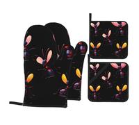 LLKGOT Set di 4 presine da forno con stampa astratta di formiche per cottura in cucina, impermeabili, resistenti al calore e durevoli