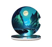 LLKGOT Sottobicchieri per auto con motivo a grotta e luna, 2 assorbenti in ceramica antiscivolo, decorazioni per auto