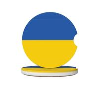 LLKGOT Sottobicchieri per auto con motivo bandiera dell'Ucraina, 2 assorbenti in ceramica antiscivolo, decorazioni per auto